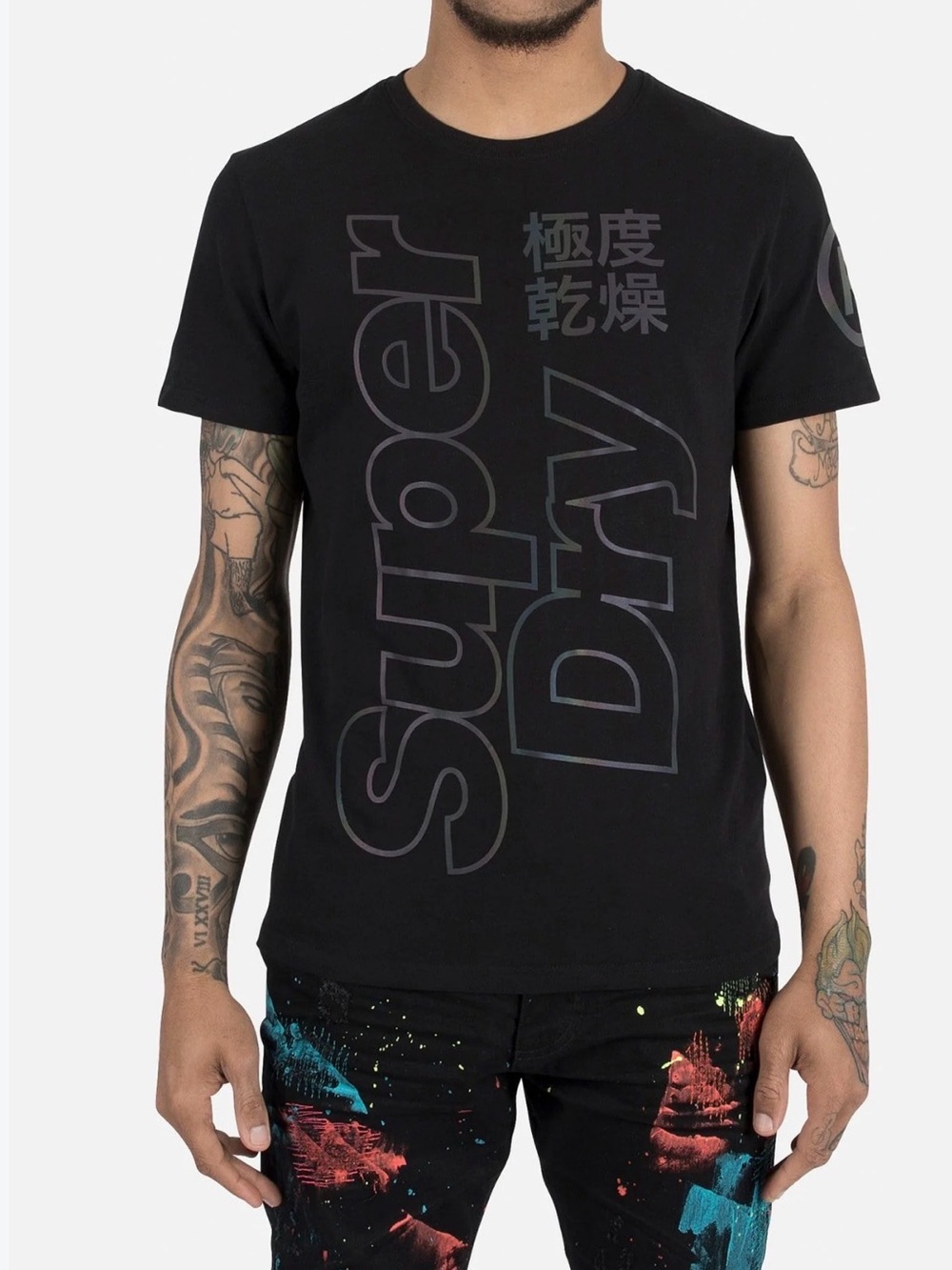 Superdry tonal reactive Menโs Black Graphic Logo T-Shirt